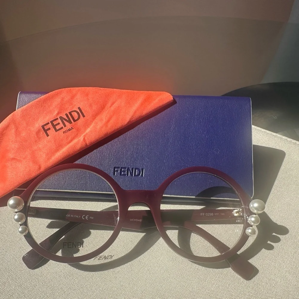 Fendi Round Burgundy Frames with Pearl Temple Accents never worn.. - Picture 12 of 16